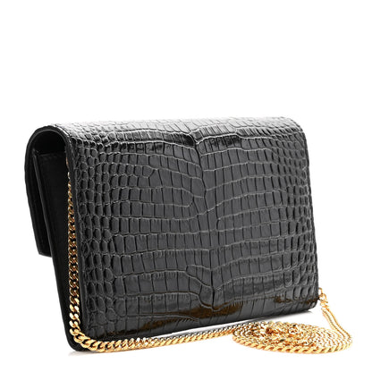 Saint Laurent Calfskin Crocodile Embossed Monogram Uptown Chain Wallet Black 4 of 12