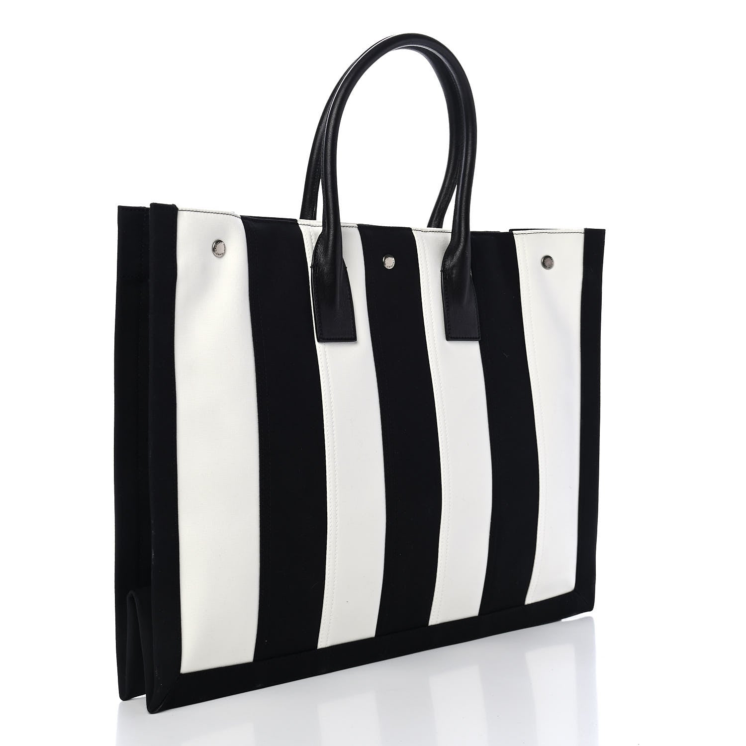 Saint Laurent Canvas Noe Striped Tote Black White 2 of 4