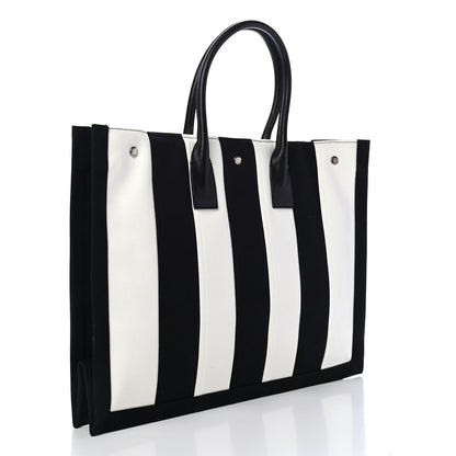 Saint Laurent Canvas Noe Striped Tote Black White 2 of 4