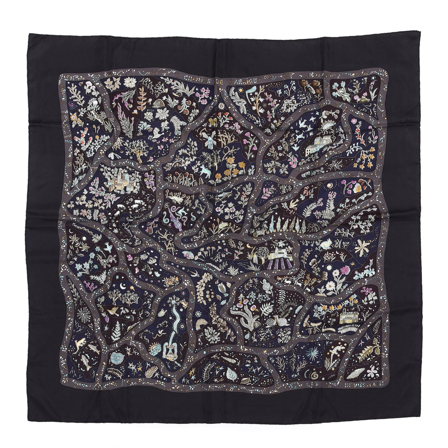 Silk Chemins De Garrigue Scarf 90 Black