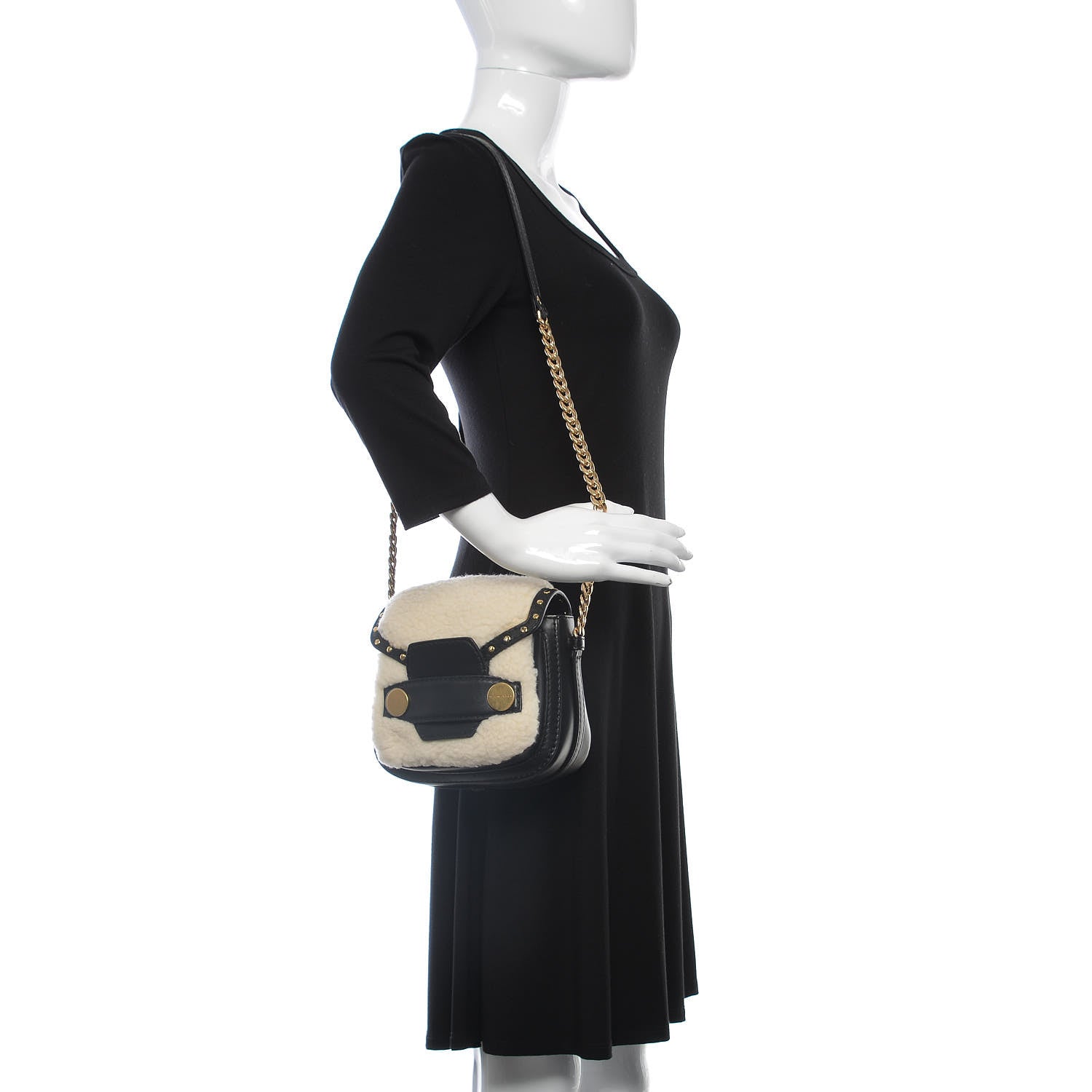 Stella McCartney Eco Alter Nappa Eco Shearling Popper Shoulder Bag Natural 2 of 11