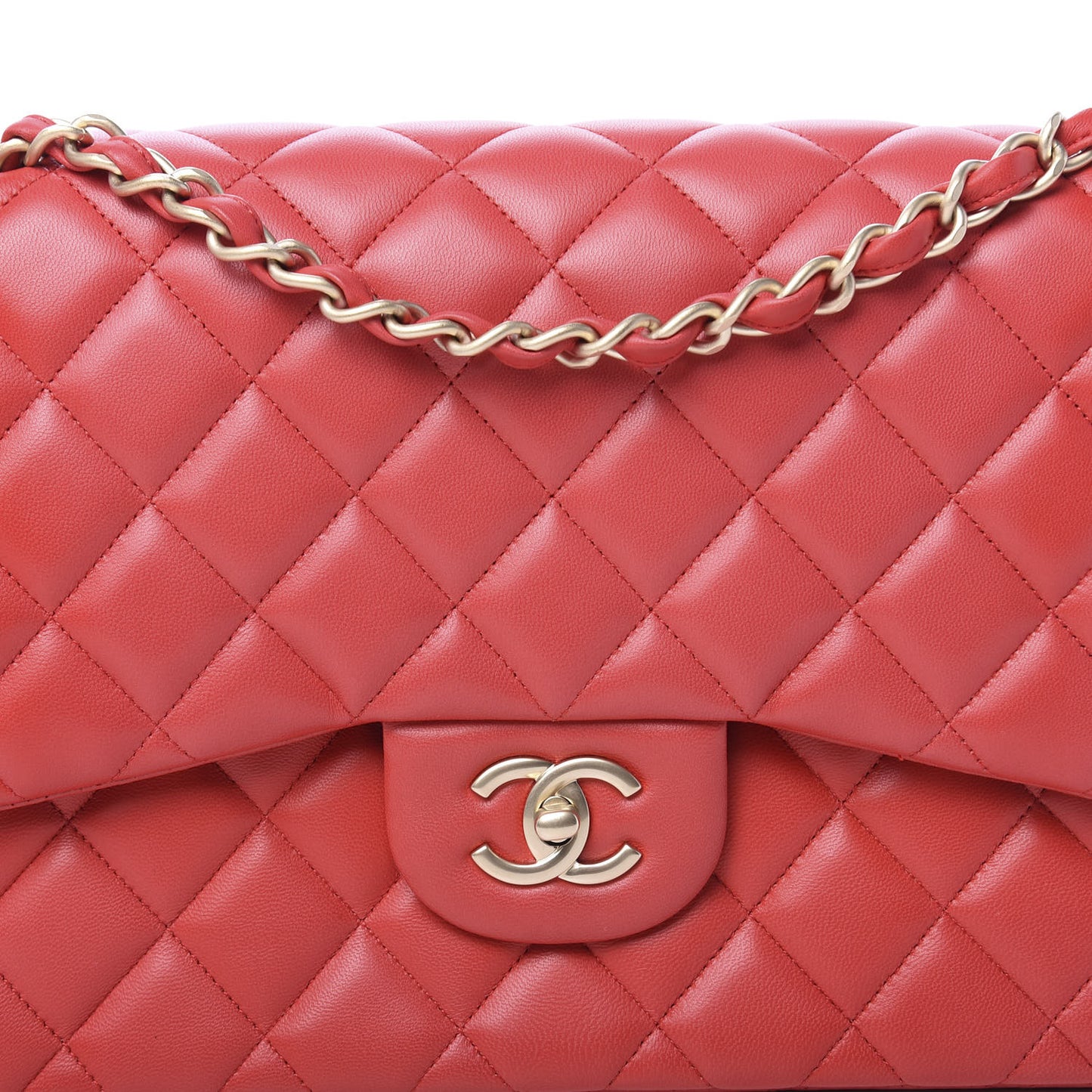 Lambskin Quilted Jumbo Double Flap Red