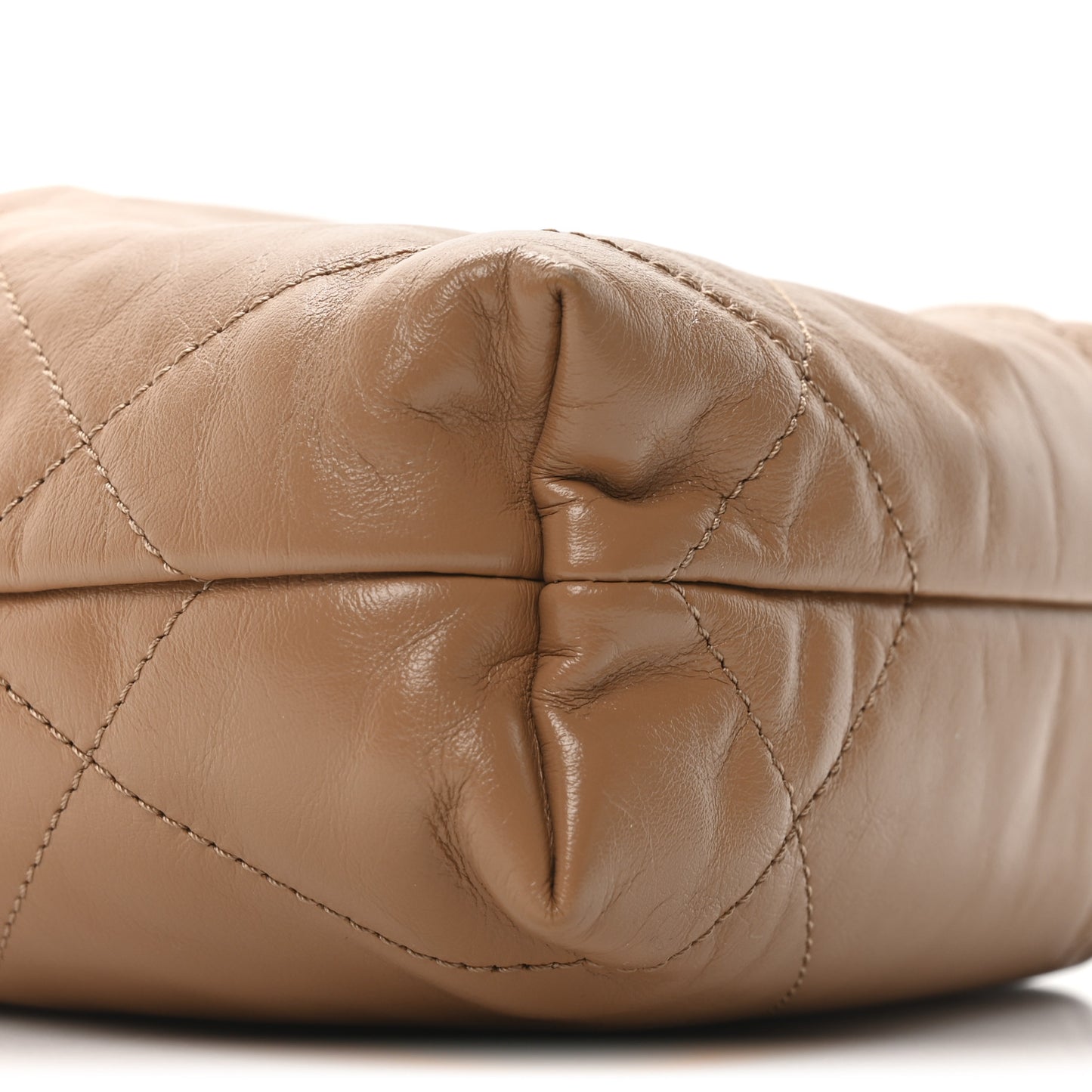 Shiny Calfskin Quilted Mini Chanel 22 Dark Beige