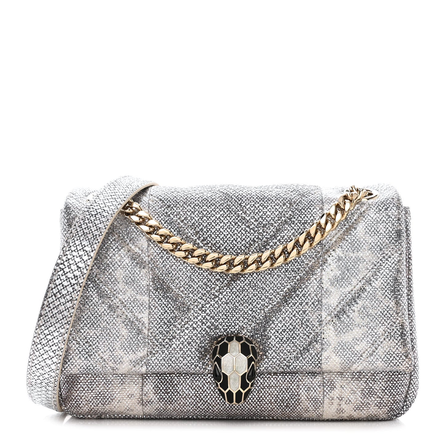 Shiny Karung Matelasse Mini Serpenti Cabochon Crossbody Silver