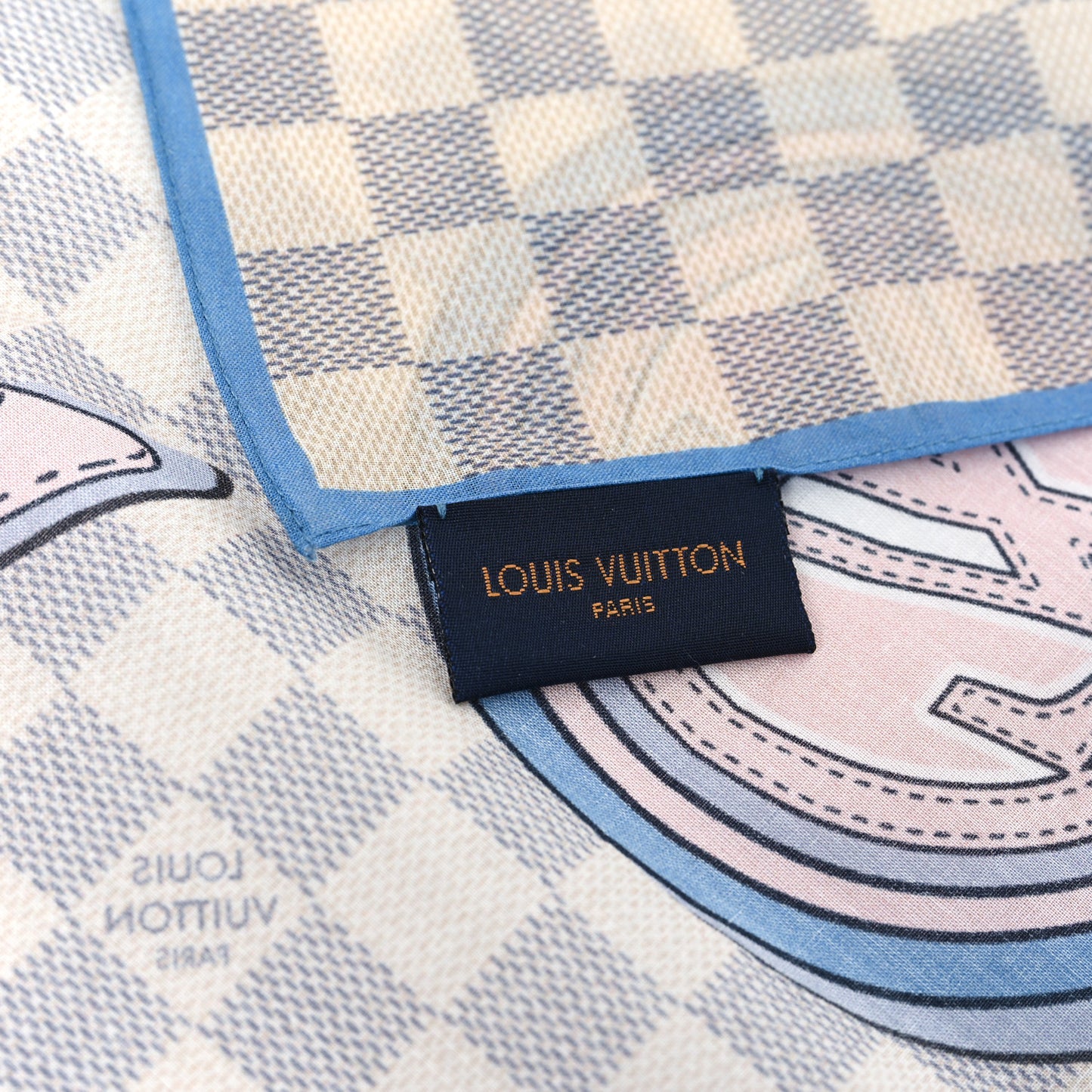 Cotton Damier Azur Straps Bandana Scarf Multicolor
