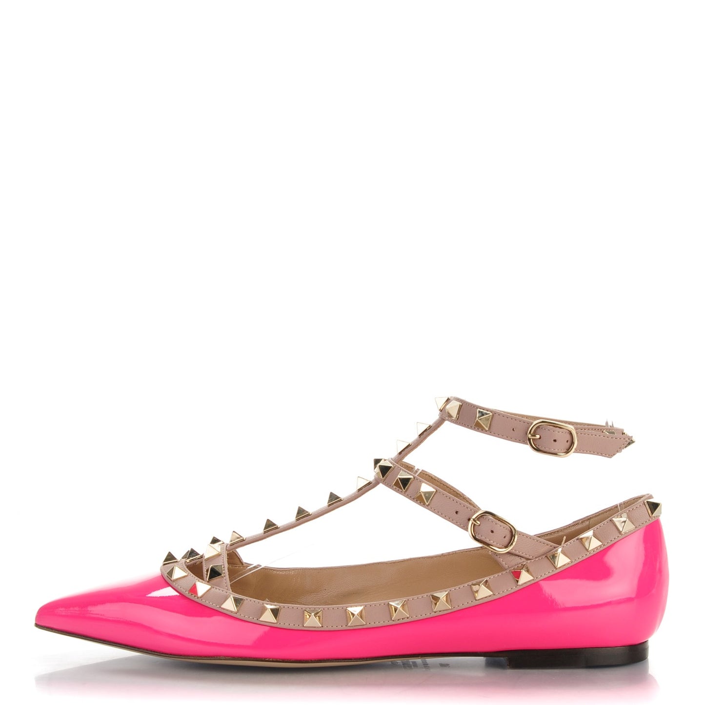 Patent Nappa Rockstud Cage Ballerina Flats 39 Peony Poudre