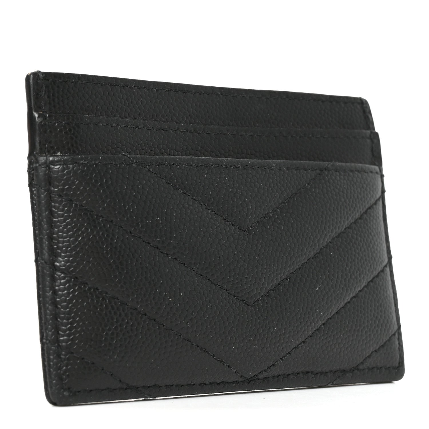 Saint Laurent Grain De Poudre Matelasse Chevron Monochrome Monogram Credit Card Case Black 3 of 8
