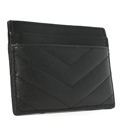 Saint Laurent Grain De Poudre Matelasse Chevron Monochrome Monogram Credit Card Case Black 3 of 8