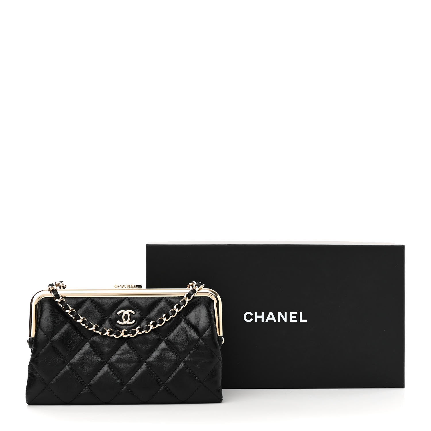 Chanel Lambskin Quilted Frame Clutch With Chain Black 12 of 12