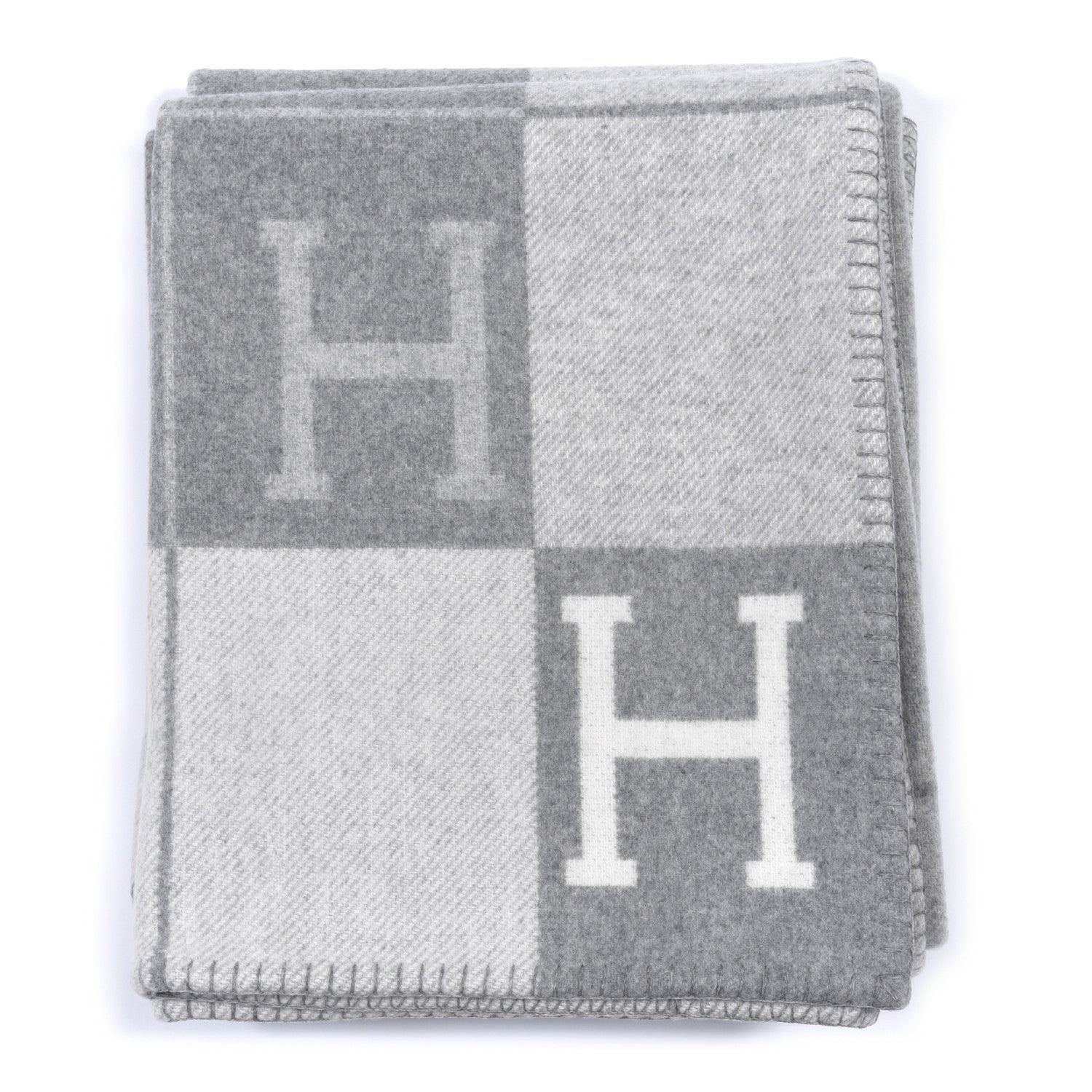 Hermes Wool Cashmere Avalon III Blanket Ecru Gris Clair 1 of 3