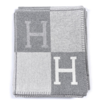 Hermes Wool Cashmere Avalon III Blanket Ecru Gris Clair 1 of 3
