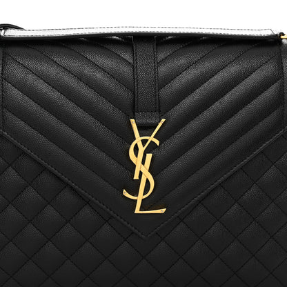 Saint Laurent Grain De Poudre Textured Mixed Matelasse Large Triquilt Monogram Satchel Black 7 of 9
