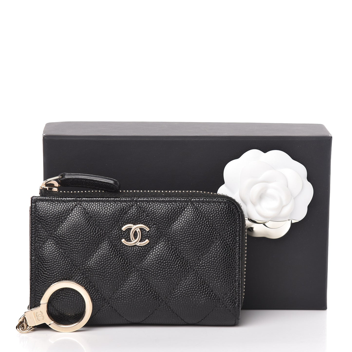 Caviar Quilted Key Holder Case Black