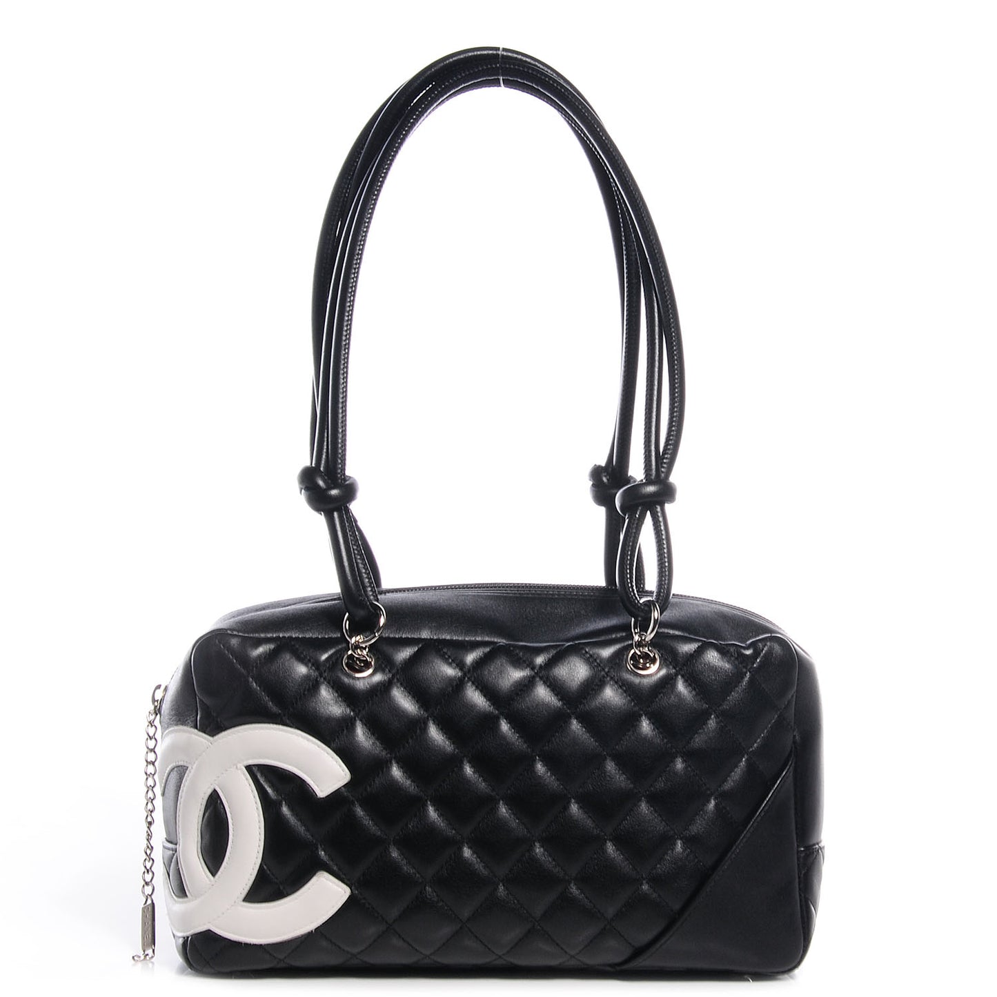 Calfskin Quilted Large Cambon Bowler Black White