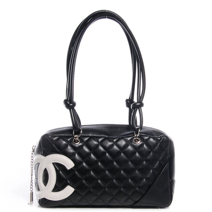 Chanel Calfskin Quilted Large Cambon Bowler Black White 1 of 7