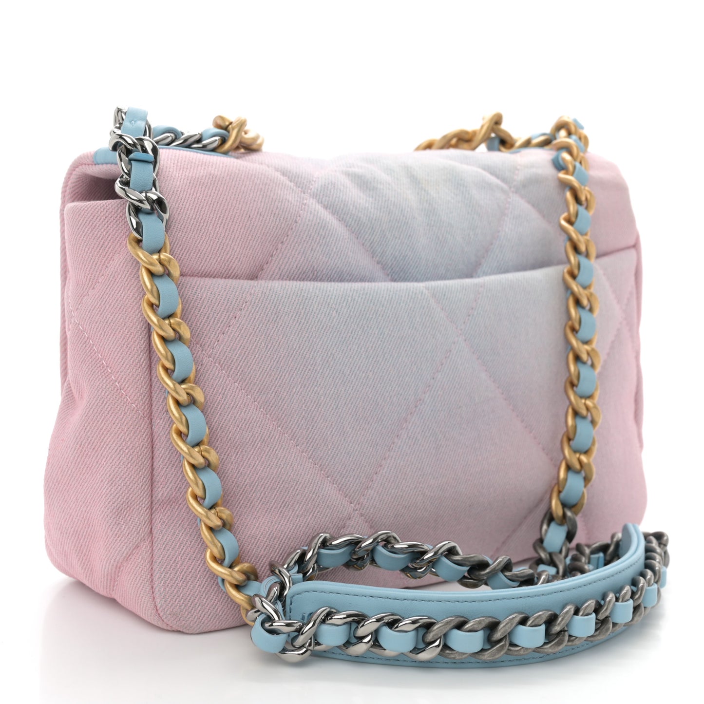 Denim Quilted Medium Chanel 19 Flap Blue Pink