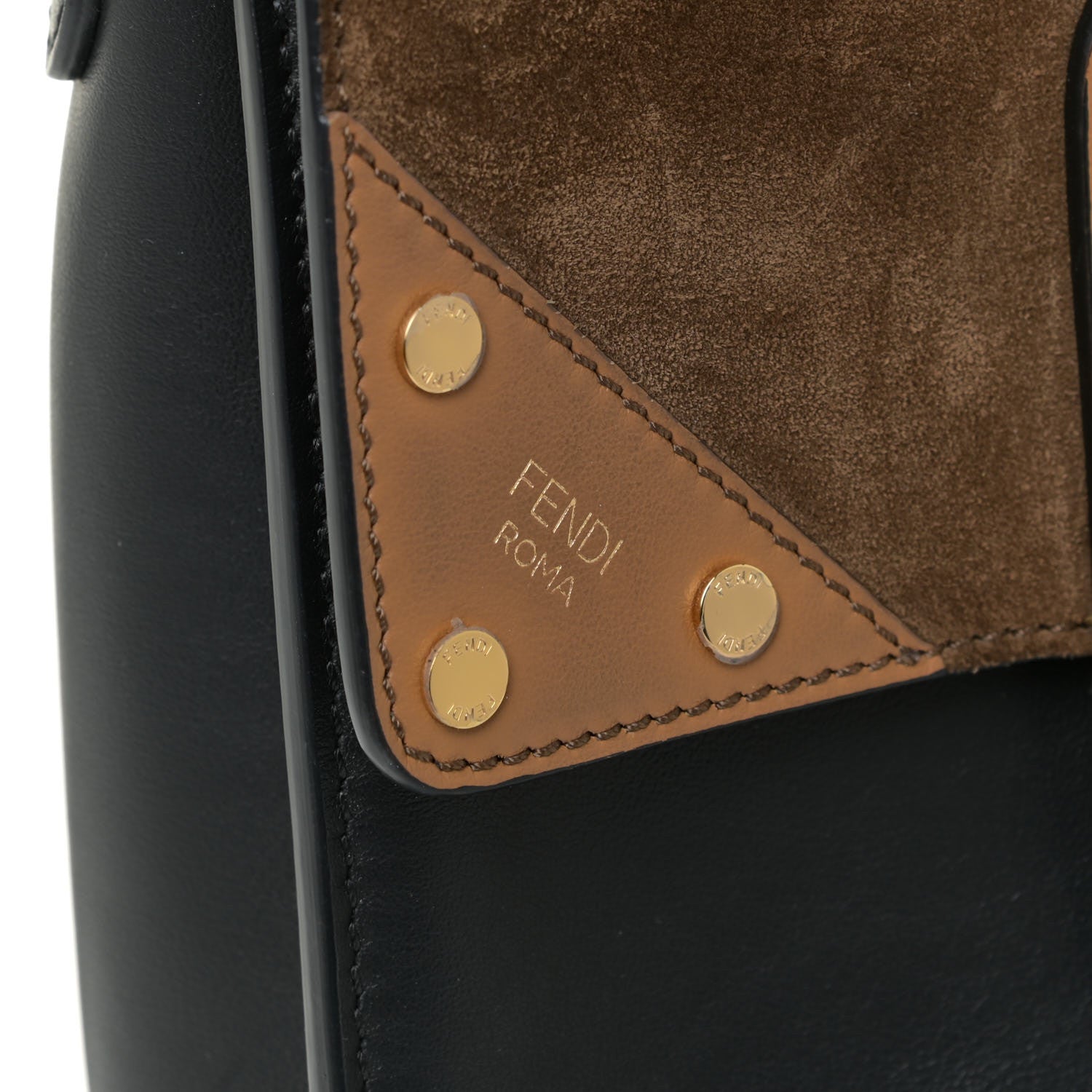 Fendi Vitello Grace Suede Flip Tote Black Nocciola Marrone 7 of 14