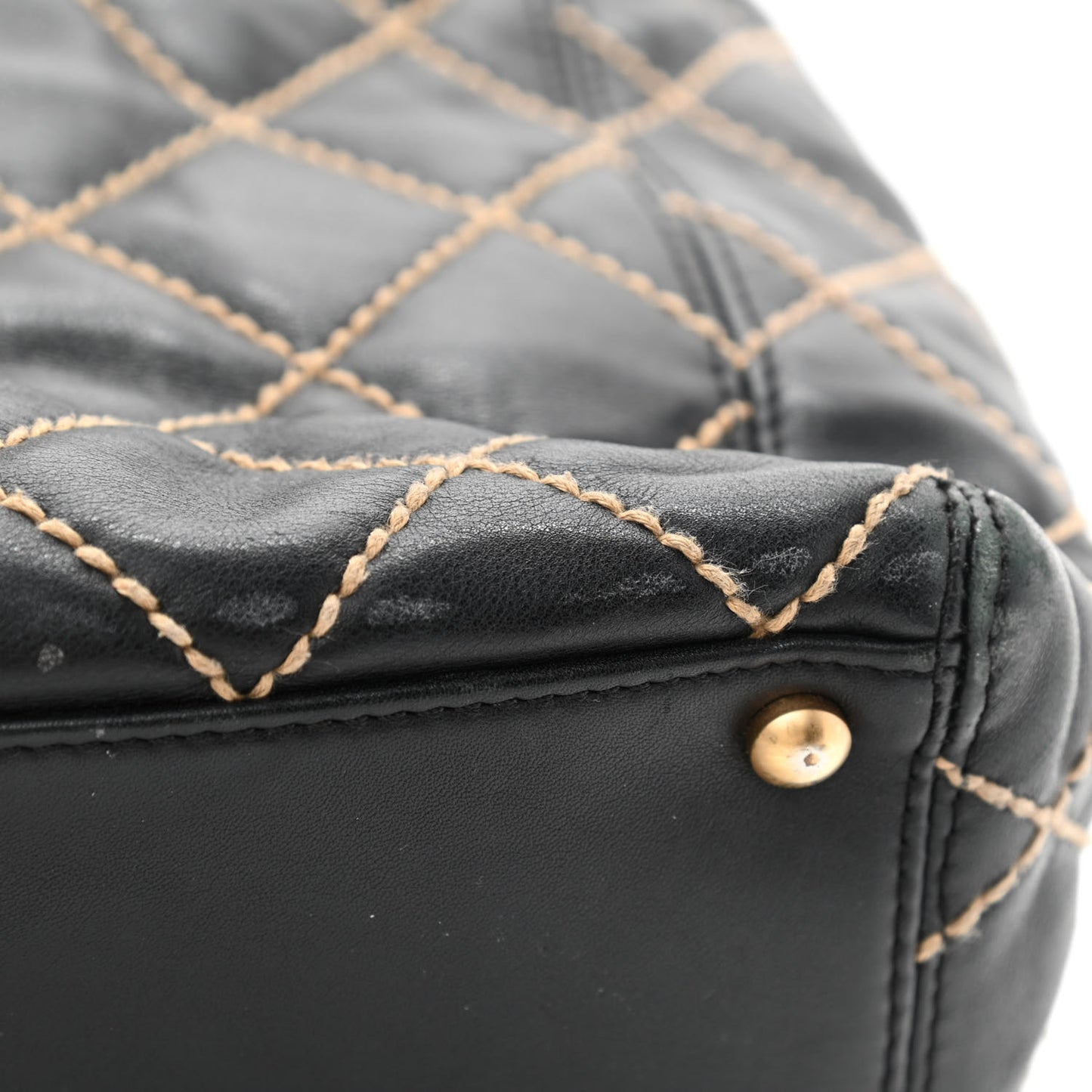 Calfskin Contrast Stitch Surpique Tote Black