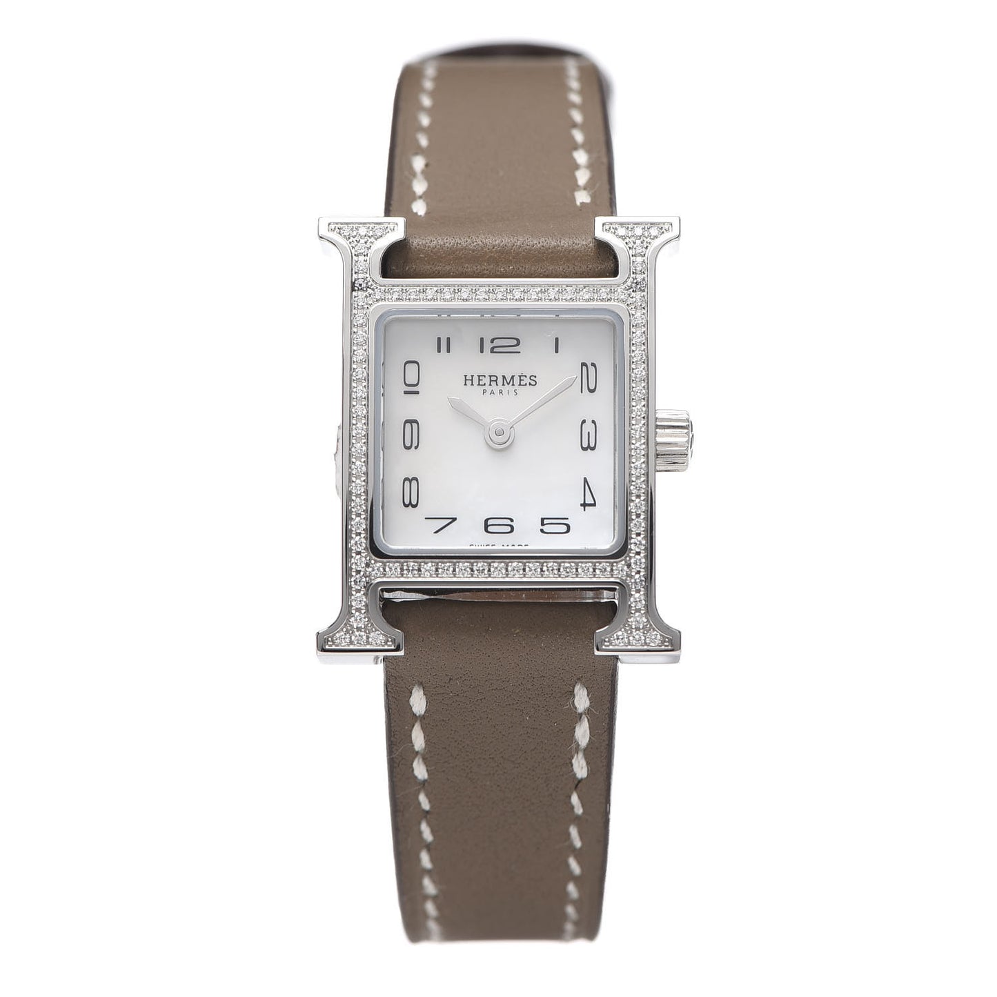 Stainless Steel Swift Diamond Bezel Mother of Pearl 17.2mm Heure H Hour Quartz Watch Etoupe