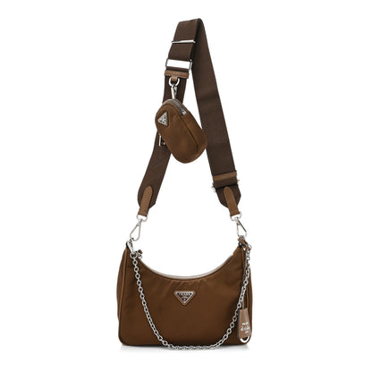 Prada Tessuto Nylon Saffiano Re-Edition 2005 Shoulder Bag Cacao 1 of 13