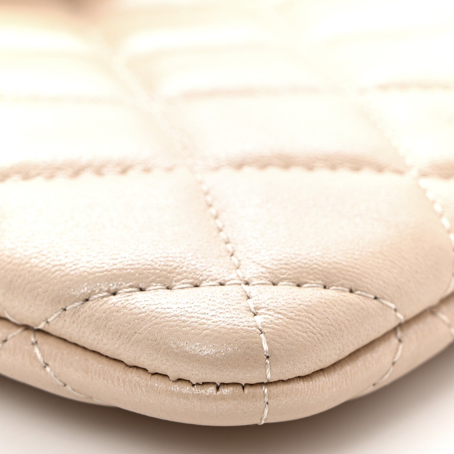 Iridescent Lambskin Quilted Pouch With Flap Beige