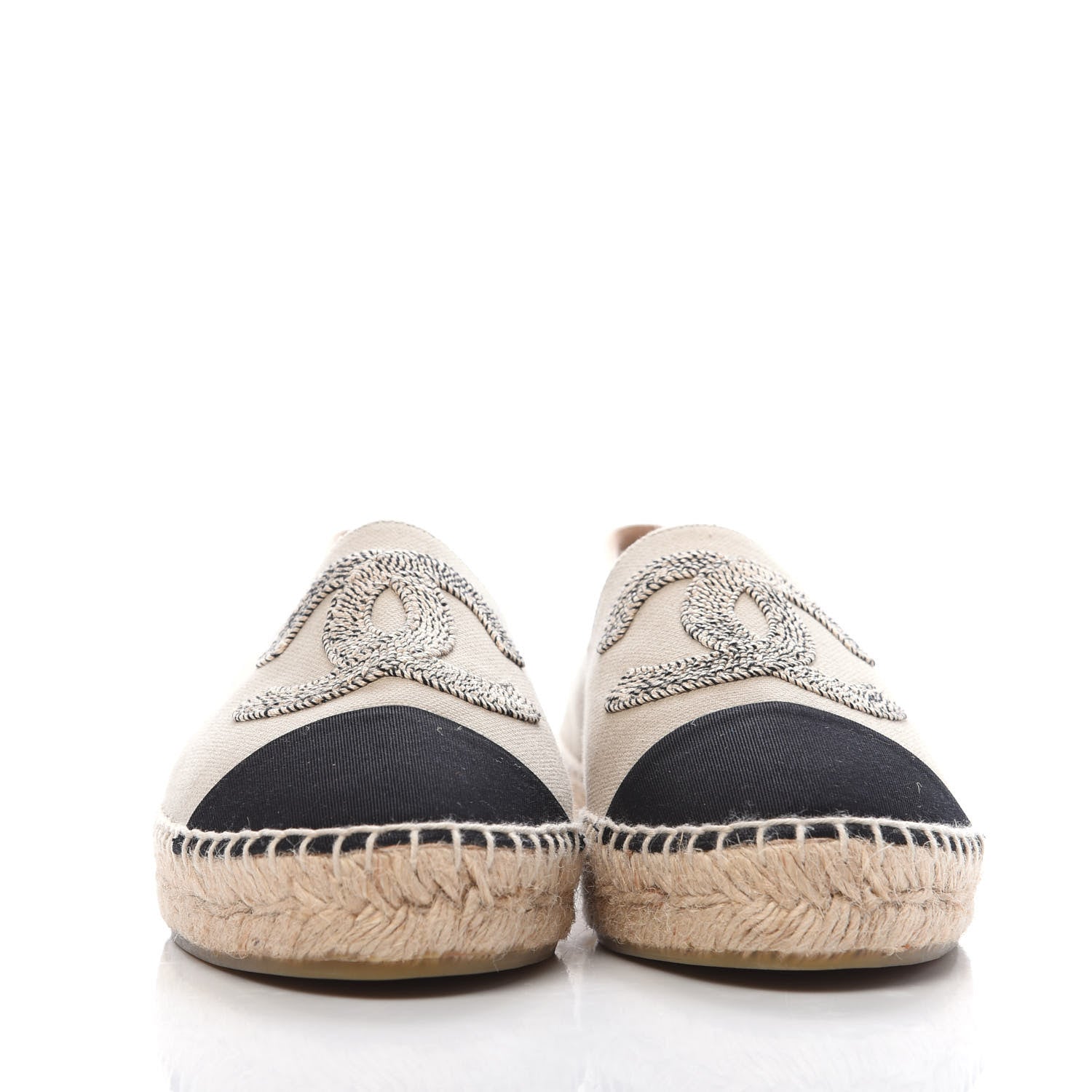 Chanel Canvas Grosgrain CC Espadrilles 39 Beige Black 3 of 7