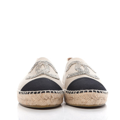 Chanel Canvas Grosgrain CC Espadrilles 39 Beige Black 3 of 7
