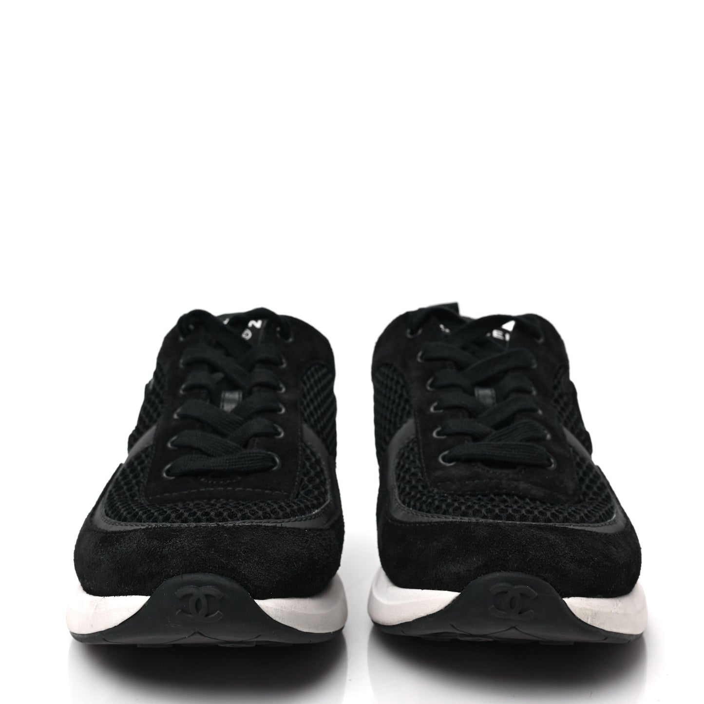 Calfskin Mesh Lycra Suede Womens Logo Sneakers 39.5 Black