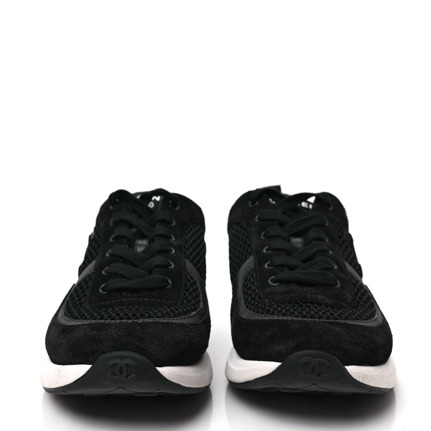Chanel Calfskin Mesh Lycra Suede Womens Logo Sneakers 39.5 Black 2 of 7