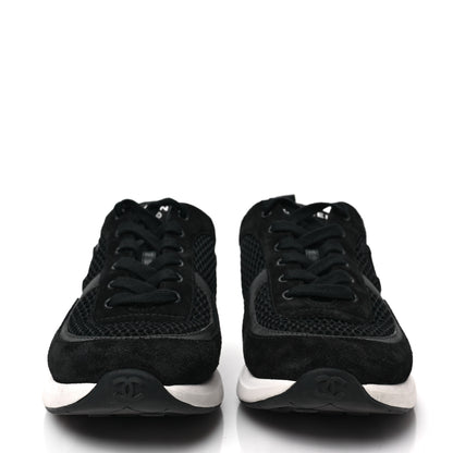 Chanel Calfskin Mesh Lycra Suede Womens Logo Sneakers 39.5 Black 2 of 7