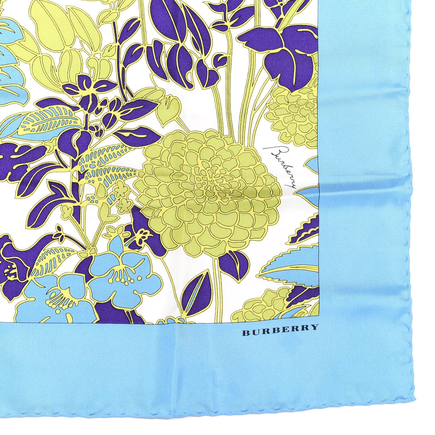 Burberry Silk Floral Print Square Scarf Blue 4 of 7