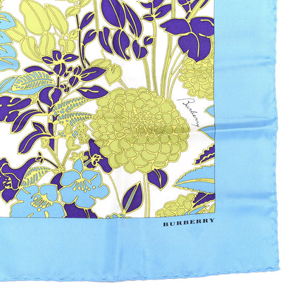Burberry Silk Floral Print Square Scarf Blue 4 of 7