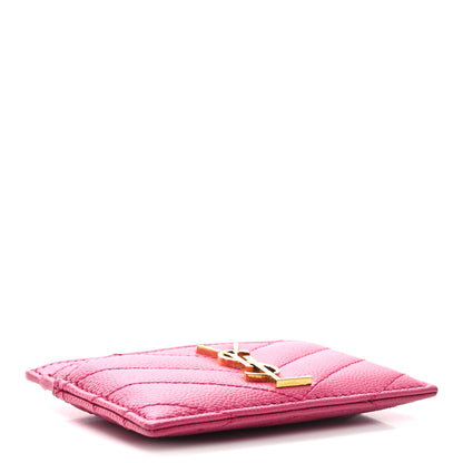 Saint Laurent Grain De Poudre Matelasse Chevron Monogram Credit Card Case Fuxia Couture 4 of 8