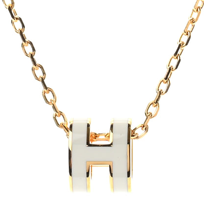 Hermes Lacquered Gold Mini Pop H Pendant Necklace White 4 of 5