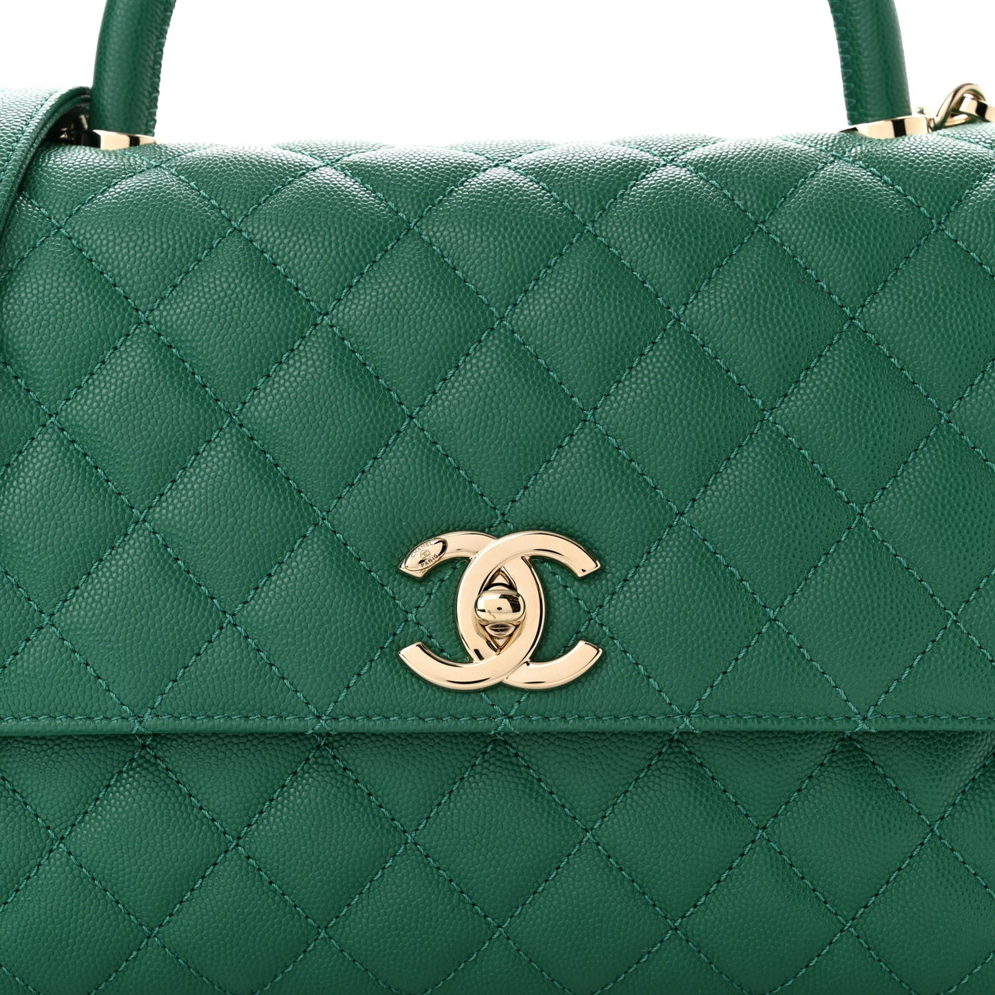 Caviar Quilted Small Coco Handle Flap Green