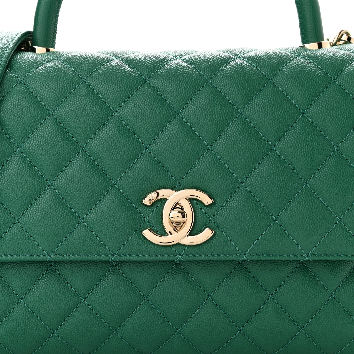 Chanel Caviar Quilted Small Coco Handle Flap Green 8 of 10