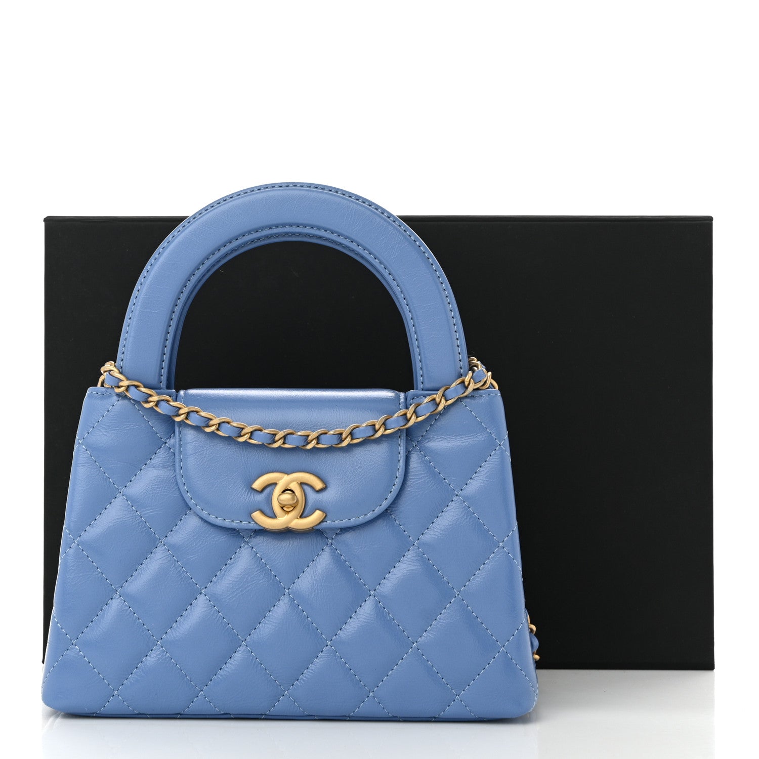 Chanel Shiny Aged Calfskin Quilted Nano Kelly Shopper Blue 11 of 11