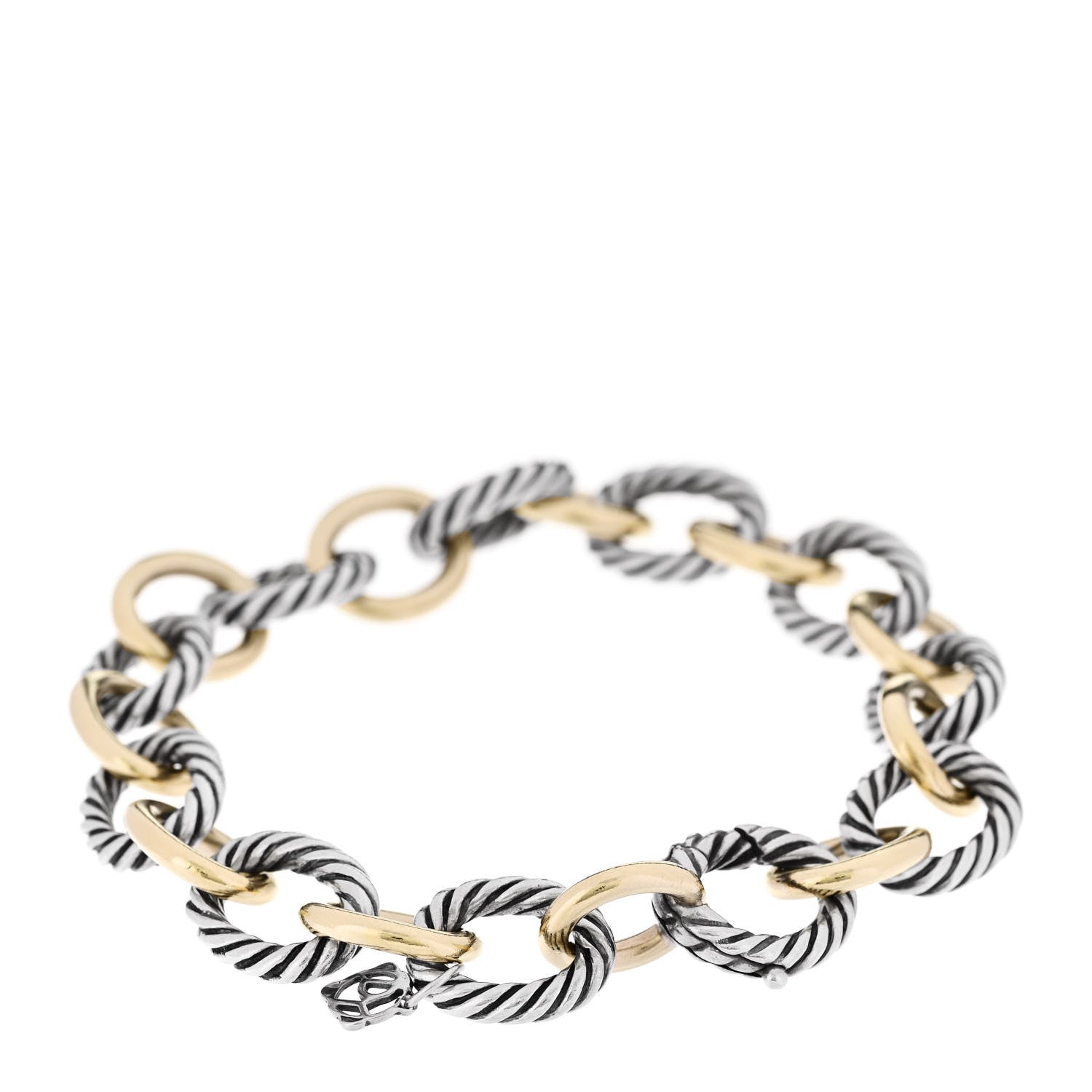 David Yurman Sterling Silver 18K Yellow Gold 12mm Large Oval Link Bracelet 2 of 4