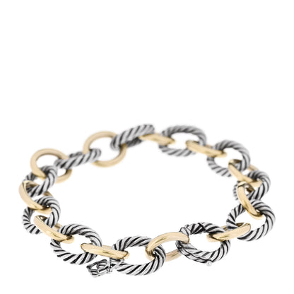 David Yurman Sterling Silver 18K Yellow Gold 12mm Large Oval Link Bracelet 2 of 4