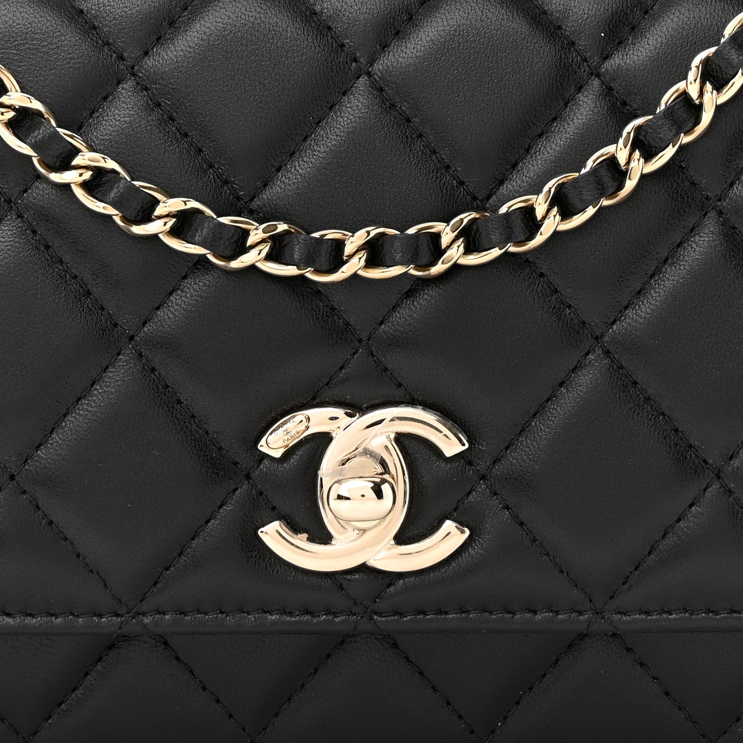 Lambskin Quilted Trendy CC Wallet On Chain WOC Black