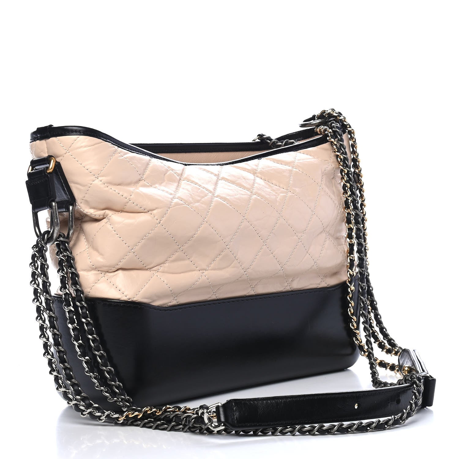 Chanel Aged Calfskin Quilted Medium Gabrielle Hobo Beige Black 2 of 9