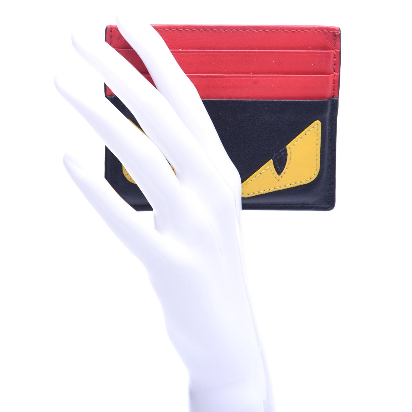 Vitello Century Monster Eyes Inlay Card Holder Black Giallo Rosso