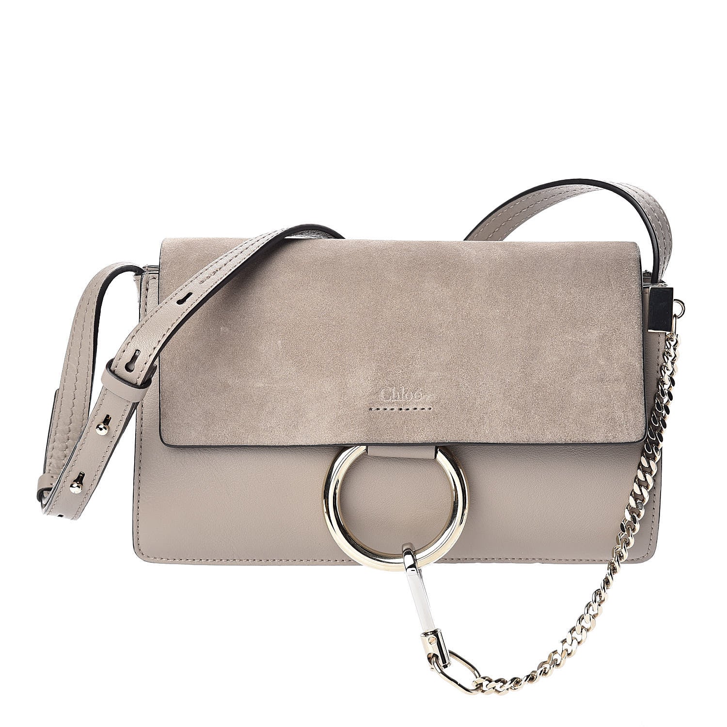 Chloe Suede Calfskin Small Faye Shoulder Bag Motty Grey 1 of 10