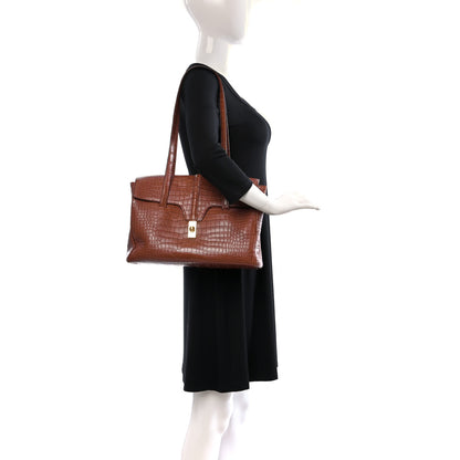 Celine Calfskin Crocodile Embossed Medium Soft 16 Bag Tan 2 of 11