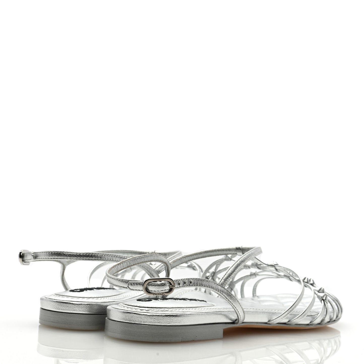 Laminated Lambskin CC Sandals 38 Silver