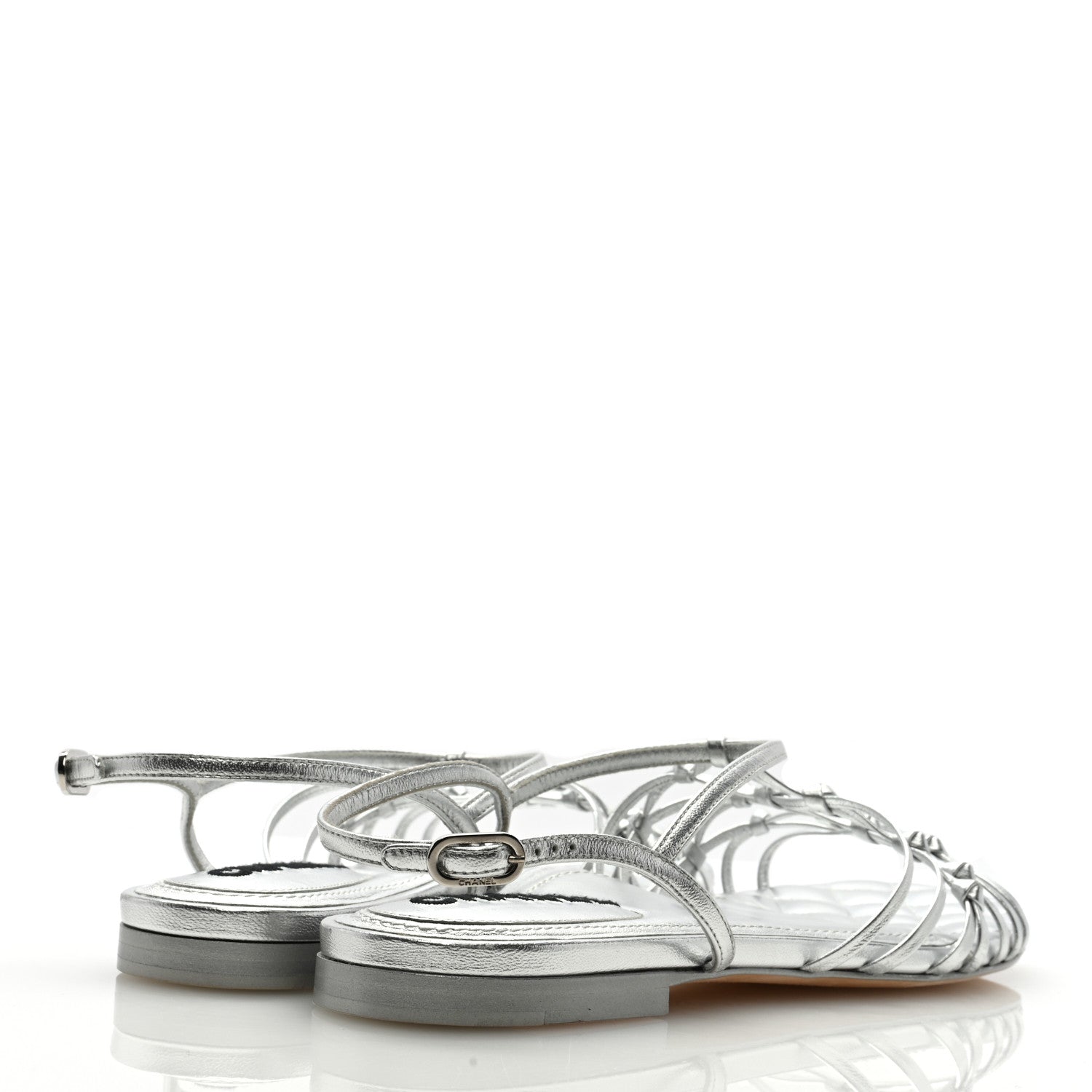 Chanel Laminated Lambskin CC Sandals 38 Silver 3 of 7