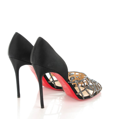 Christian Louboutin Satin Strass Aranea 100 Heels 39.5 Black Hematite 4 of 12
