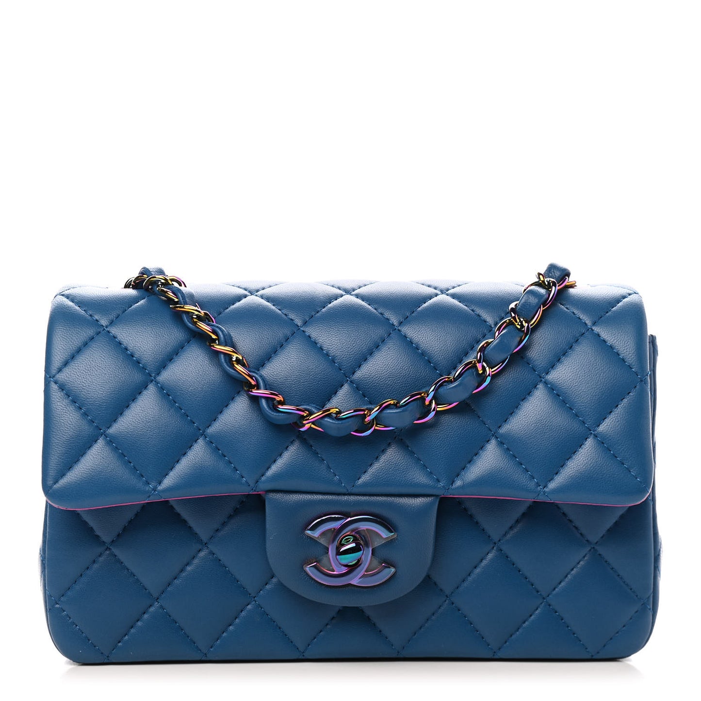 Lambskin Quilted Mini Rectangular Flap Blue Purple