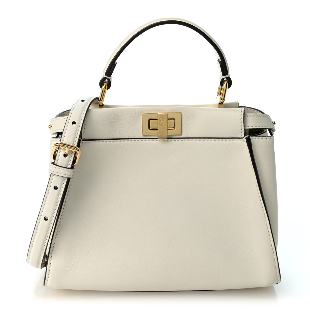 Fendi Vitello Seta Canvas FF Mini Peekaboo Iconic Satchel Uovo Sigaro Marrone 1 of 11