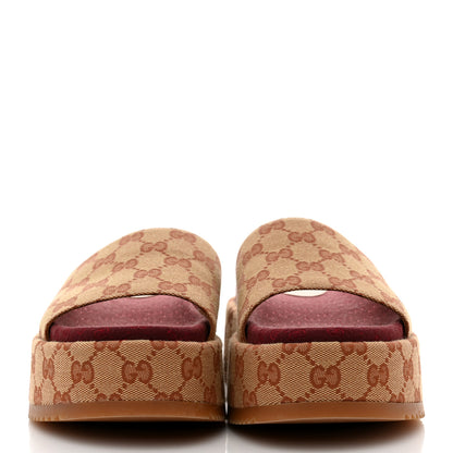 Gucci Canvas GG Monogram Angelina Platform Slide Sandals 37.5 Beige Ruggine 2 of 9